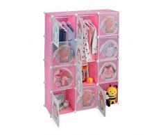 Relaxdays Armario Modular Infantil, 2 Rieles para Ropa, Puertas con Animales, 145x110x37 cm, DIY, EstanterÃa Cubos, Rosa, 80% plástico 20% Hierro