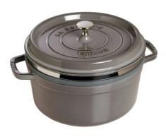 STAUB Cocotte Redonda con Cesta Vapor, Hierro Fundido, Gris Grafito, 26 cm