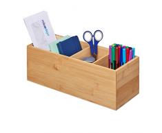 Relaxdays Organizadora, 4 Espacios, Bambú, 12x35x14 cm, Oficina, Cocina, Baño, Versátil, Caja Utensilios, Natural, 100%