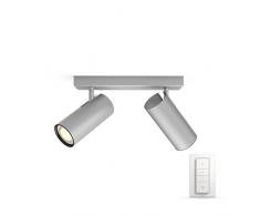 Philips Hue White ambiance Burrato - Foco doble LED color gris metalizado casquillo GU10 con mando regulable incluido, posibilidad de control inteligente con puente Hue (no incluido)
