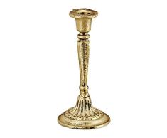 Relaxdays Candelabro Vintage para Velas Largas, Shabby Chic, Portavelas Hierro Fundido, 1 ud., 19 x 9 cm, Dorado