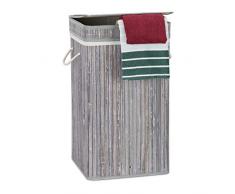 Relaxdays Cesto Ropa Sucia con Tapa, Cubo Colada, Cuadrado, Canasta, BambÃº, 70 L, 63 x 36 x 36 cm, Gris