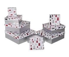 ootb Cajas de Regalo Abeto de Color, Aprox. 22.5 x 22.5 x 8 cm, Set de 8, CartÃ³n, Plateado, Rojo, Blanco, 22,5 x 22,5 x 8 cm