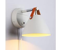 B·LED BARCELONA LED BarcelonaLED Aplique de Pared Con Cable e Interruptor Enchufe Nórdico Blanco Con Correa de Piel Casquillo GU10 para Dormitorio Cama Salón Mesita de Noche
