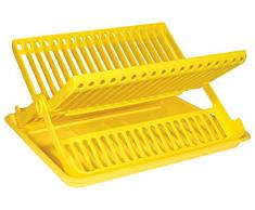 Cosmoplast - Estante para platos plegable con bandeja, PlÃ¡stico, Amarillo