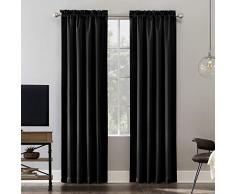 Sun Zero Oslo Theater Grade Extreme 100% Blackout Rod Panel de Cortina de Bolsillo, 132 x 213 cm, Negro