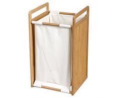 MSV Cesta DE Bambu para Ropa 34X35X62 CM, Beige y Blanco, 62x35x34 cm