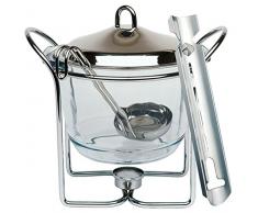 Juego de tetera APS Feuerzangenbowle, pinzas para el azúcar, pinzas para el fuego, ponchera, recipiente de cristal, tapa de acero inoxidable, muy pulido, calentador de tetera, cromado, cazo, para aprox. 4 litros de lÃquido,