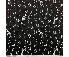 Kt KILOtela - Tela Loneta Estampada, Decoración, Tapizar, Sillas, Cojines, Cortinas, Bolsos, Manteles, 100 cm Largo x 280 cm Ancho, Notas Musicales, Negro, Blanco â 1 Metro