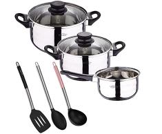 Bateria de cocina 5 piezas San Ignacio de acero inoxidable con set de 3 utensilios de cocina en nylon