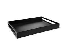Bandeja para Servir de Madera Negra de 55 x 40 cm â Bandeja de Desayuno Rectangular Grande con Borde Alto y 2 Asas