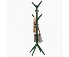 BAKAJI - Perchero de diseño de pie de Madera de Pino con 8 Ganchos para Colgar Ropa y Base con 4 Patas de 58 x 58 x 175 cm (Verde)