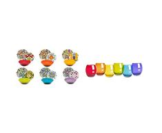 Excelsa - Vajilla Lisbona de 18 piezas, en porcelana y cerámica, multicolor & San Josè - Juego de 6 vasos de agua, cristal, multicolor
