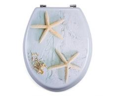 MSV 140546 - Asiento de Inodoro (DM y Acero Inoxidable, 42,5 x 36,5 x 1,6 cm), diseño de Estrellas de mar