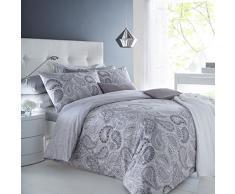 Sleepdown Paisley Grey Juego de Funda de edredón tamaño King, algodón, Gris, Matrimonio