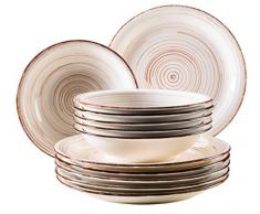 Domestic by Mäser Serie Bel Tempo, Vajilla 12 Piezas, para 6 Personas, Porcelana, 30 x 40 x 40 cm, 12 Unidades, Porcelana, Beige, 30 x 40 x 40 cm