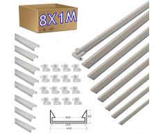 JANDEI - 8 * 1 metro Perfil aluminio tira led con tapa superficie 14 x 5 mm