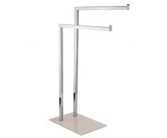 MSV TOALLERO A 2 Ramas DE Acero Inoxidable + Soporte Topo, Cristal, Marrón, 20x45x69 cm