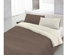 Italian Bed Linen Natural Doble Color y Funda de Almohada, Marron/Crema, sÃ¬ngolo