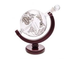 Balvi Decantador Whisky Globe con Soporte de Madera Botella en Forma de Globo terrestre con Figura de avión en el Interior 800ml Vidrio/Madera
