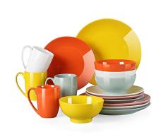 LOVECASA-Sweet Vajilla de Porcelana de 16 piezas, Juego de Vajilla para 4 Personas, Cada Una con 4 Cuencos, 4 Tazas, 4 Platos de Postre y 4 Platos de Cena, Mezcla de Colores