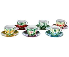 Excelsa Mandalas Tropicales Juego de 6 Tazas de cafÃ© con platillo cl.90, Multicolor, Porcelana