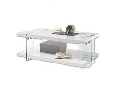 MJC Dalllas - Mesa de café Elegante en Color Blanco Brillante con Cinco Varillas de Cristal, Mesa de sofá con Estante para tu salón, 110 x 40 x 60 cm