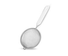 Fackelmann Colador de cocina compacto, Tamizador de Acero Inoxidable con Borde Redondo y Mango en plÃ¡stico ABS blanco, 7 cm de diÃ¡metro y 18 cm de largo, 1 ud.