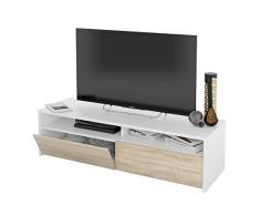 Habitdesign 0F6626A - Mueble de Salon, modulo de Comedor Kioto, Acabado Color Blanco Artik y Roble Canadian, Medidas: 130 x 35,5 x 40,2 cm de Fondo.