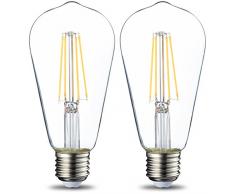 AmazonBasics Bombilla LED Esférica E27 Vintage Edison, ST64, 7W (equivalente a 60W), Filamento - 2 unidades