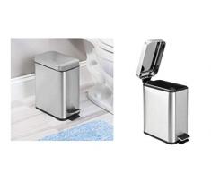InterDesign Basic Bote para basura, papelera con pedal y tapa en plástico y acero inoxidable para cocina y cuarto de baño, plateado mate