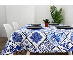 Mantel de Tela Antimanchas Impermeable y fácil de Limpiar - Mantel Lavable a Prueba de lÃquidos y Manchas con clásico diseño de Azulejos Azul
