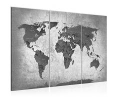 Cuadro Mapa del mundo Decoración de Pared 120 x 80 cm Forro polar - decoración de Pared tamaño XXL Salón Apartamento impresiones Artísticas Gris 3 Partes - 100% MADE IN GERMANY - listo para colgar 107631c