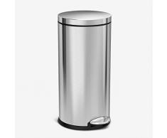 simplehuman CW1810 cubo redondo con pedal, acero inoxidable cepillado, 30 L