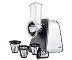 ADE Cortador de verduras eléctrico | Rallador para fruta, zanahorias, pepino, manzanas, nueces | 4 insertos extra afilados | Rallador de queso | 200 a 500 W