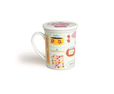 Excelsa - Taza para infusiones con Filtro y Tapa Sweet, Porcelana, Multicolor, 8Â x 10Â x 10Â cm