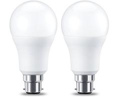 AmazonBasics Bombilla LED B22, 10.5W (equivalente a 75W), Blanco Cálido, no regulable- 2 unidades