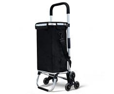 VOUNOT Carrito Compra Plegable de Aluminio, Carro de la Compra 6 Ruedas con Bolsa Impermeable Desmontable, 50L, Negro