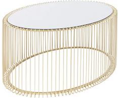Kare Design Mesa centro Wire Uno, latón, 60x90cm, soporte de acero polvoreado, vidrio refeltante, forma ovalada, sala de estar