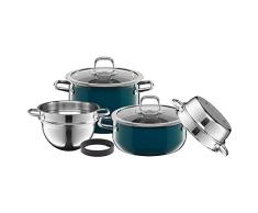 Silit Juego de ollas compacto para inducciÃ³n, 4 piezas, con tapa de cristal, cerÃ¡mica funcional Silargan, sin nÃ­quel, color azul petrÃ³leo