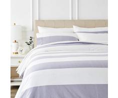 AmazonBasics - Juego de cama de franela con funda nórdica - 230 x 220 cm/50 x 80 cm x 2, Rayas grises