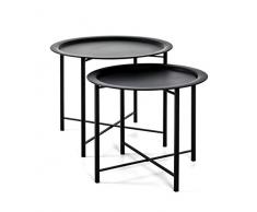 Haku Möbel Mesa de 2 Juegos, Tubo de Acero, Negro, H 44/49 x Ø 52/62 cm
