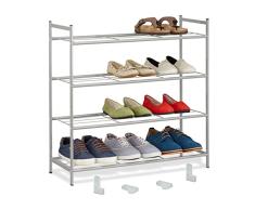 Relaxdays Zapatero Extensible Metal 4 Estantes, Organizador Zapatos Apilable,12 Pares, 70x70x26 cm, Plateado, 90% Acero 10% plástico