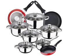 Bateria de cocina 12 piezas SAN IGNACIO Cassel, acero inoxidable, con juego sartenes (16/20/24 cm) SAN IGNACIO Navy Red en aluminio prensado