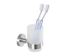 WENKO 19615100 Vaso dental Duo Bosio mate - Acero inoxidable, 7 x 9.5 x 10.5 cm, Mate