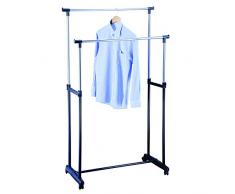 MSV ROPERO Doble DE Acero Cromado con Ruedas, Negro y Plata, 95x43x84 cm