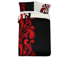 Just Contempo Juego de funda nórdica y funda de almohada, de algodón, diseño moderno y contemporáneo, mezcla de algodón, rojo y negro, Double Duvet Cover