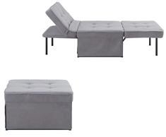 Atlantic Home Collection Sillón, Tumbona, Taburete Finn, Poliéster Metal, Gris, BxTxH: 80cm x 72cm x 43cm