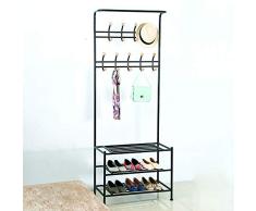 Silvano Mueble recibidor con Perchero y repisas para Abrigos, Zapatos y Bolsos. 187x68,8x35,2cm. 9 colgadores con 2 Ganchos Cada uno rematados con Bola de Madera. 3 repisas metÃ¡licas antioxidantes.