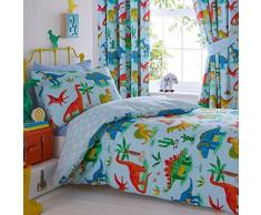 Juego de Funda de edredón y Funda de Almohada para Cama Infantil, diseño de Dinosaurios, poliéster, Color Azul, tamaño Individual